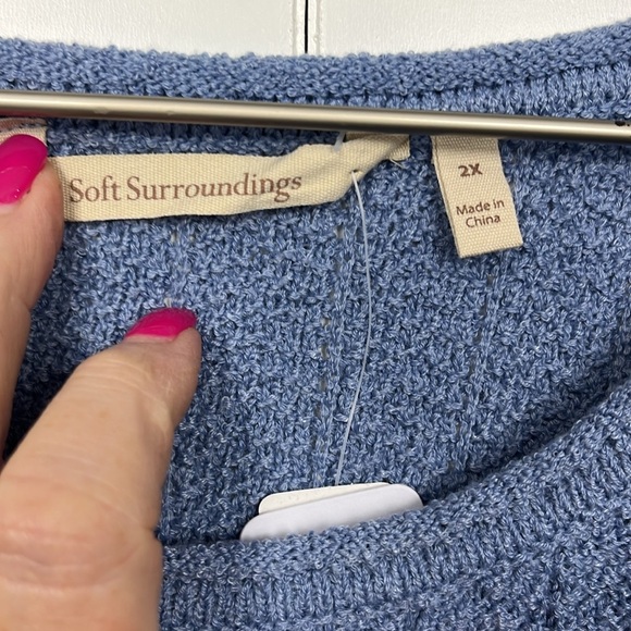 Soft Surroundings Womens Coastal Sweater 2X Blue Pullover Texture Knit Classic - Picture 2 of 13